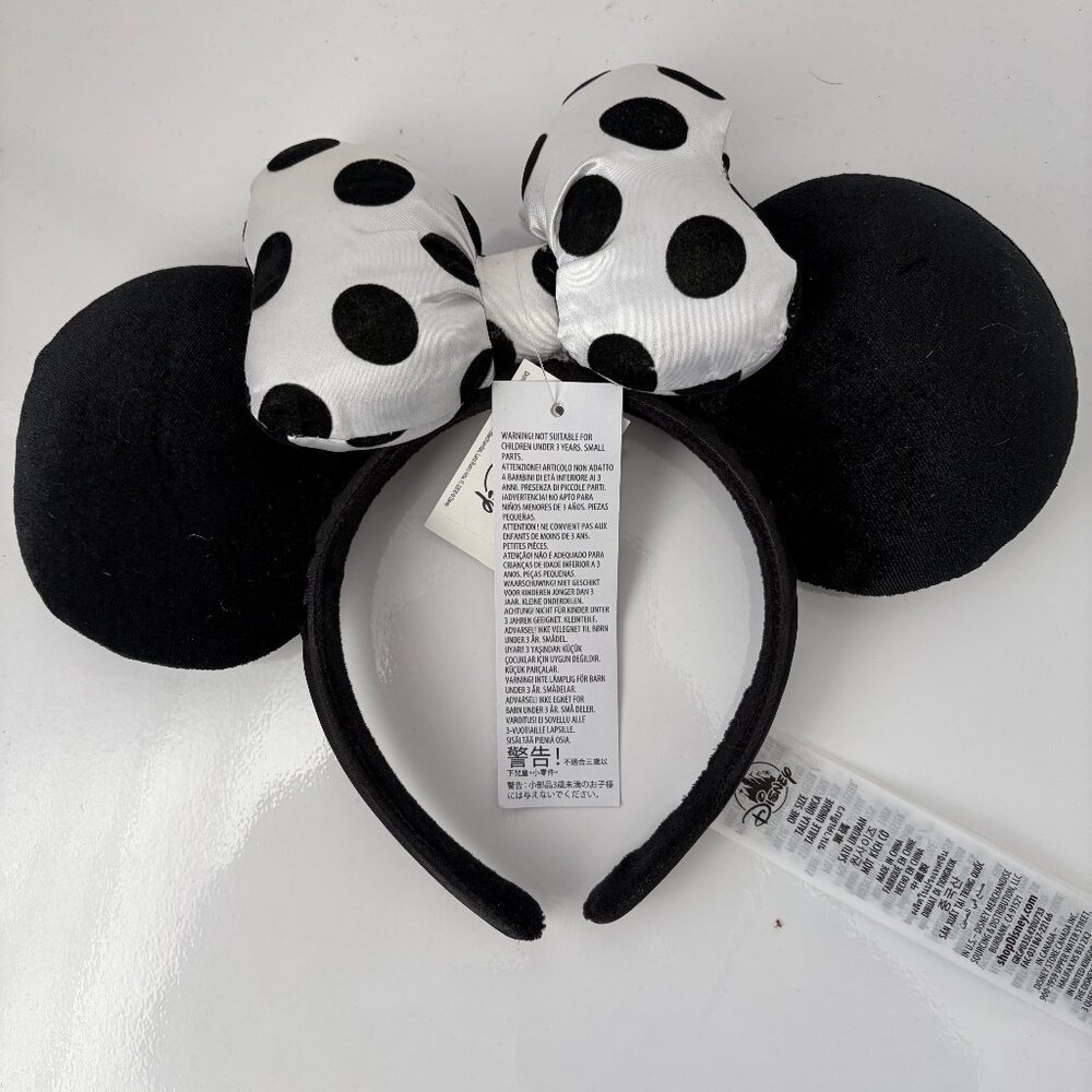 Disney Parks White Black Polka Dot Minnie Mouse Ears Headband NWT